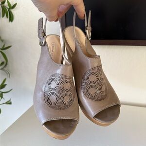 Coach Women's Taupe Peep-Toe Mules